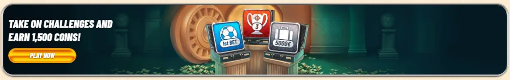 Banner di sfide di gioco Vegasino e premi in monete fedeltà